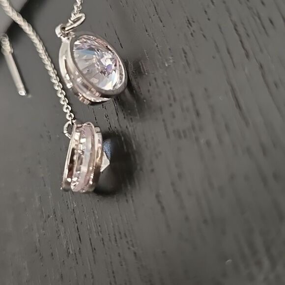 Silver Tone Luxe Pave Linear Earrings Cubic Zirconia Sensitive Ears Nickel Free - Picture 13 of 16